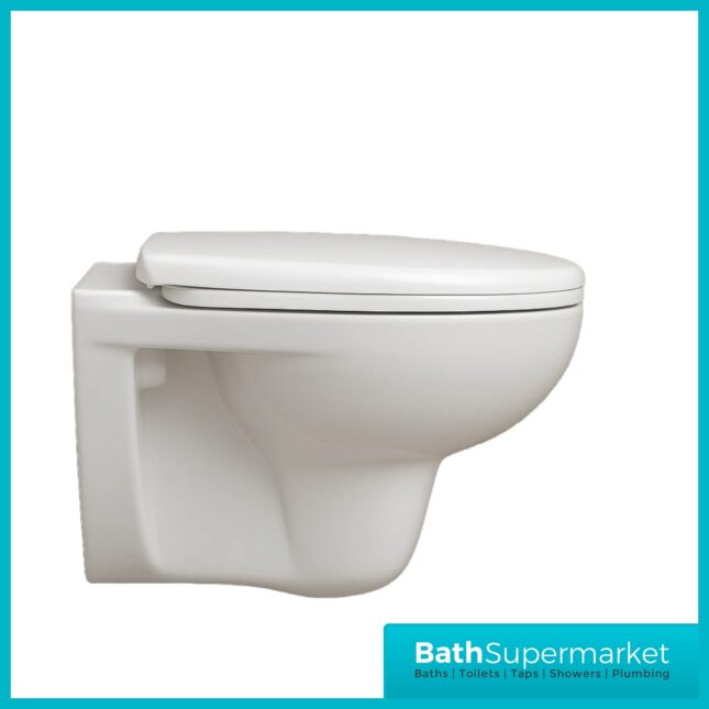 Sano Round Gloss White Wall Hung Toilet Pan With Soft Close Seat