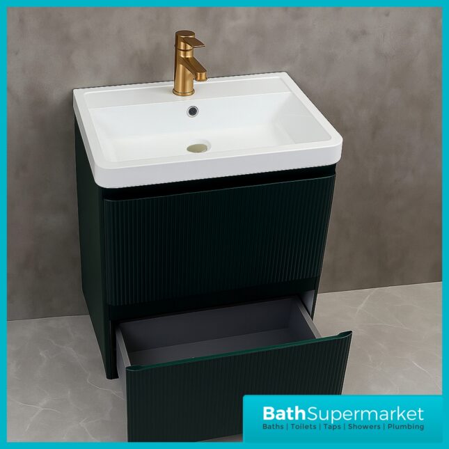 Modern Fir Green Fluted Floor Standing Handless Drawer Bathroom Vanity Basin Unit 600mm