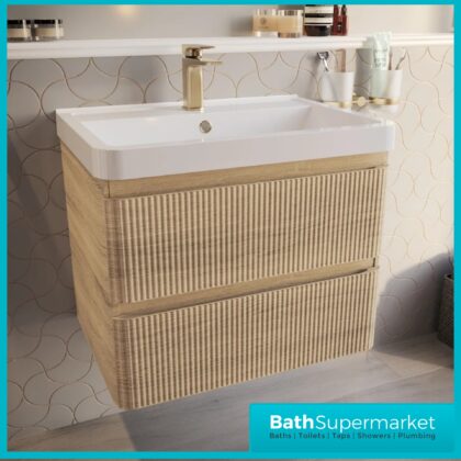 Modern Sonoma Oak Fluted Wall Hung Handless Drawer Bathroom Vanity Basin Unit 600mm