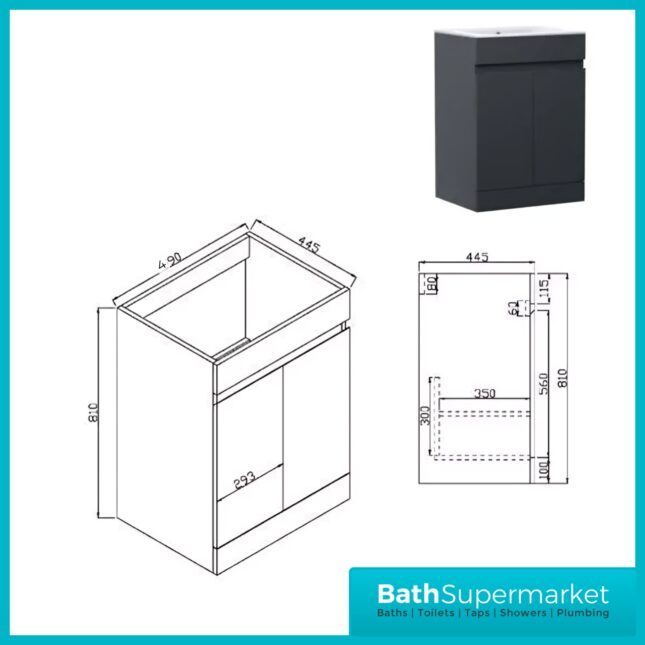 Empire Matt Anthracite Floorstanding Bathroom Vanity Basin Unit 500mm