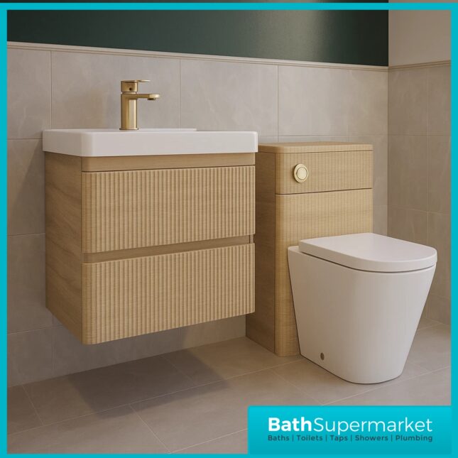 Modern Sonoma Oak Fluted Back To Wall WC Toilet Unit 500mm