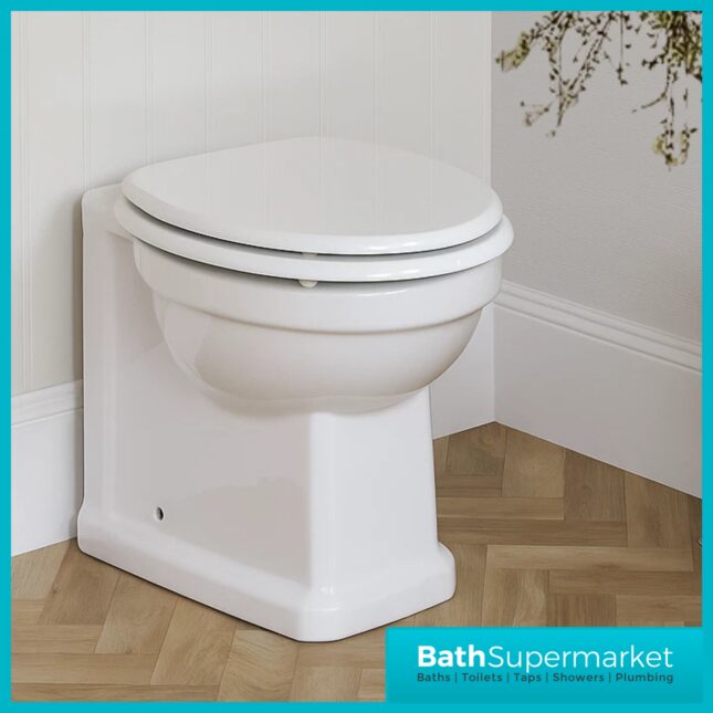 Hudson Reed Richmond Traditional White Comfort Height Back To Wall Toilet Pan With Soft Close Seat