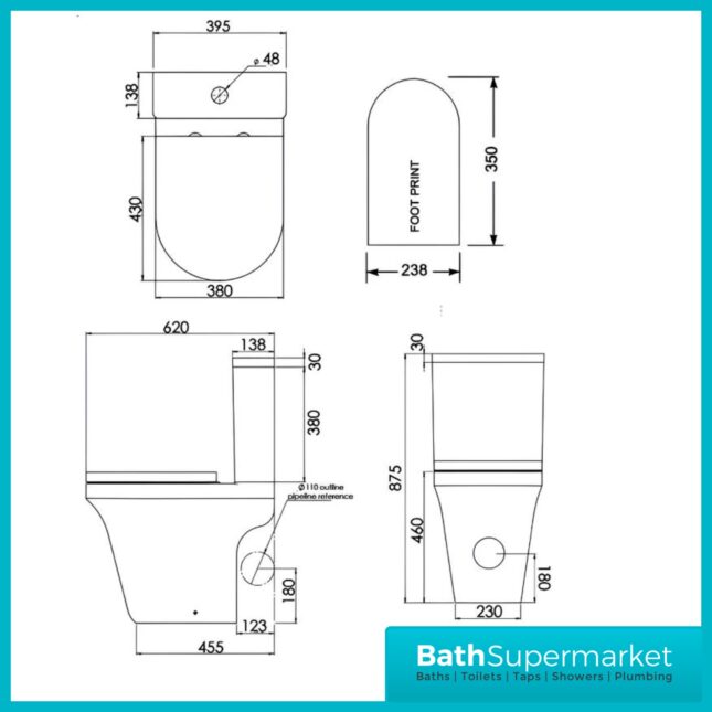 Tavistock Aerial Comfort Height Close Coupled WC Toilet Pan With Soft Close Seat