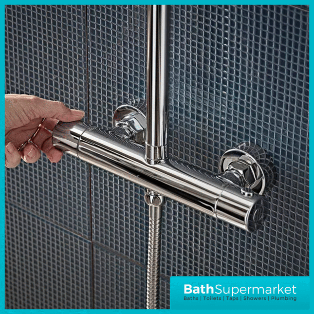 Tavistock Merit Chrome Cool Touch Exposed Thermostatic Valve Push Bar Shower System