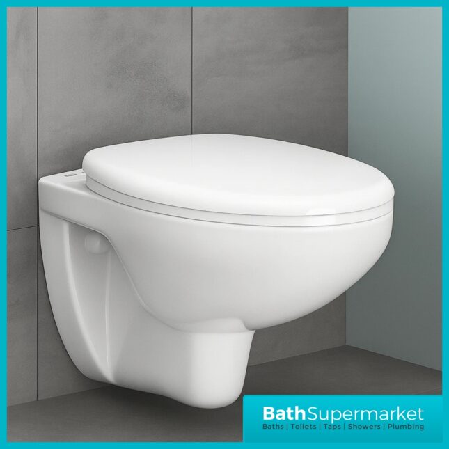 Sanica Sano Round Gloss White Wall Hung Toilet Pan With Soft Close Seat