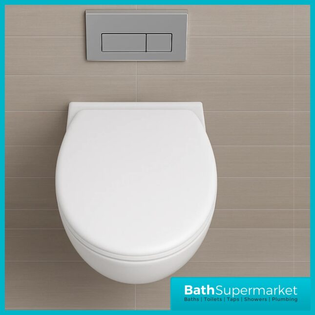 Sanica Sano Round Gloss White Wall Hung Toilet Pan With Soft Close Seat