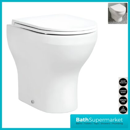 Tavistock Micra Evo White Comfort Height Back To Wall Rimless WC Toilet Pan With Seat