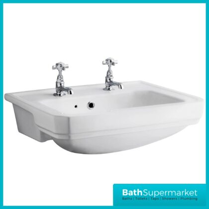 Carlton Traditional White Gloss Semi Recessed 2 Tap Hole Basin 560mm