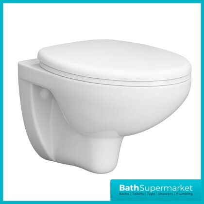 Sanica Sano Round Gloss White Wall Hung Toilet Pan With Soft Close Seat