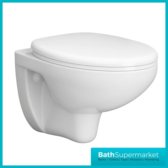 Sanica Sano Round Gloss White Wall Hung Toilet Pan With Soft Close Seat