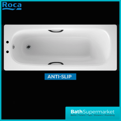Roca Carla Gloss White Anti-Slip 2 Pre-Drilled Tap Hole Steel Bath 1700 x 700mm With Legs Set & Grips