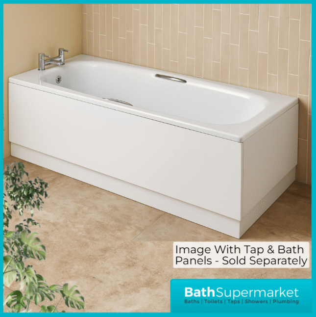Roca Carla Gloss White Anti-Slip 2 Pre-Drilled Tap Hole Steel Bath 1700 x 700mm With Legs Set & Grips