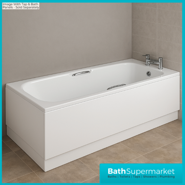 Roca Carla Gloss White Anti-Slip 2 Pre-Drilled Tap Hole Steel Bath 1700 x 700mm With Legs Set & Grips