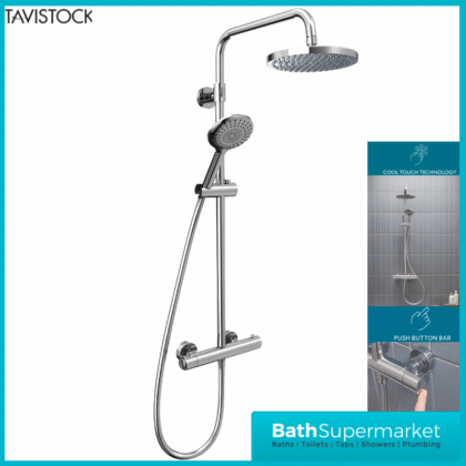 Tavistock Merit Chrome Cool Touch Exposed Thermostatic Valve Push Bar Shower System