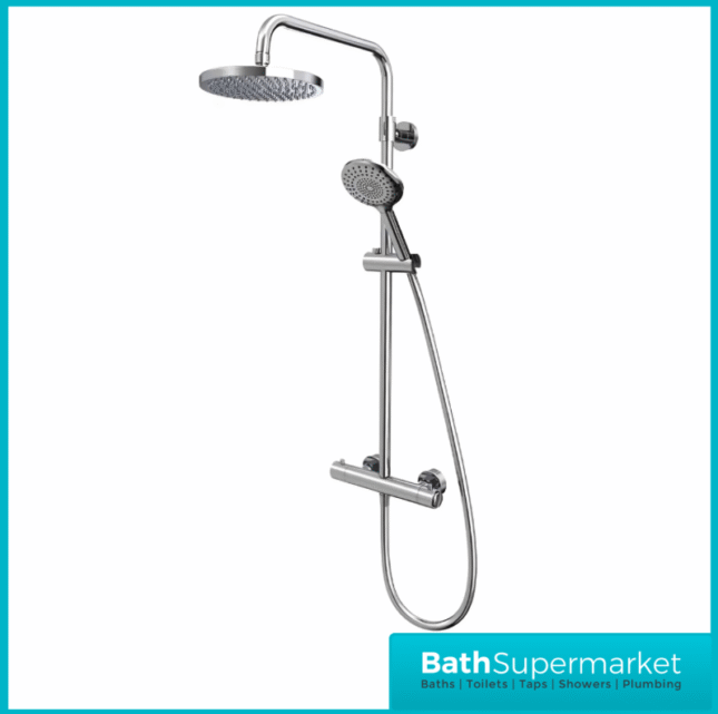 Tavistock Merit Chrome Cool Touch Exposed Thermostatic Valve Push Bar Shower System