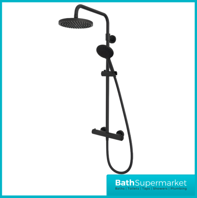 Tavistock Merit Black Cool Touch Exposed Thermostatic Valve Push Bar Shower System