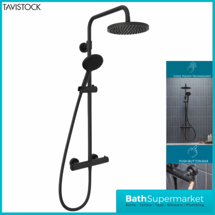 Tavistock Merit Black Cool Touch Exposed Thermostatic Valve Push Bar Shower System