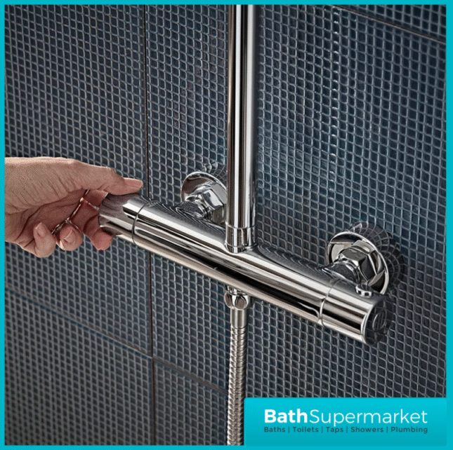 Tavistock Merit Chrome Cool Touch Exposed Thermostatic Valve Push Bar Shower System