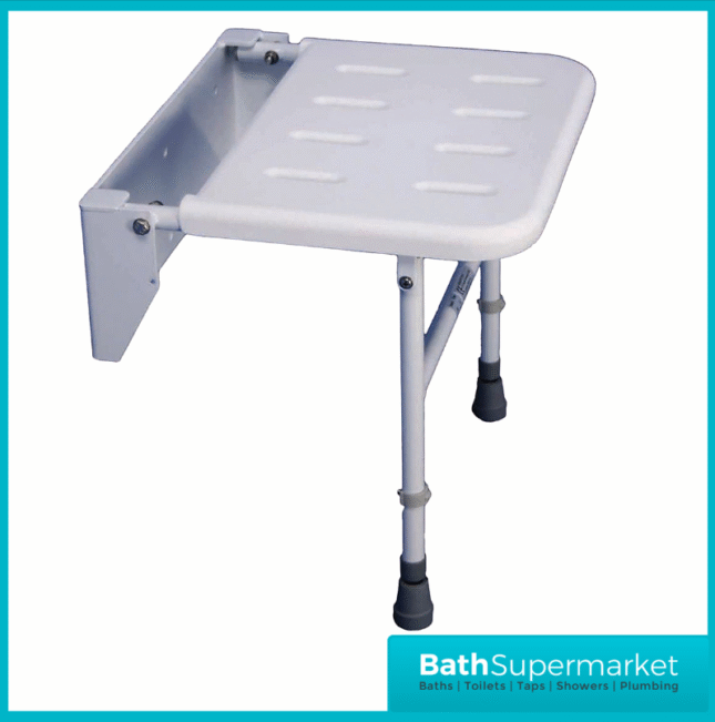 Fitzroy Of London White Wall Mounted Folding Shower Seat With Legs