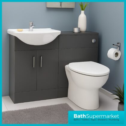 550mm Gloss Grey Vanity Unit & Basin + 500mm WC Toilet Unit Set Bathroom
