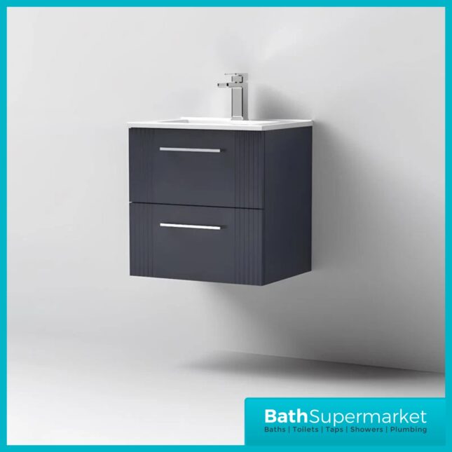 Niko Deco Fluted Soft Black 500mm Wall Hung 2 Drawer Vanity Unit With Basin