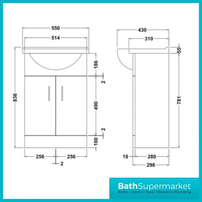 550mm Gloss Grey Vanity Unit & Basin + 500mm WC Toilet Unit Set Bathroom