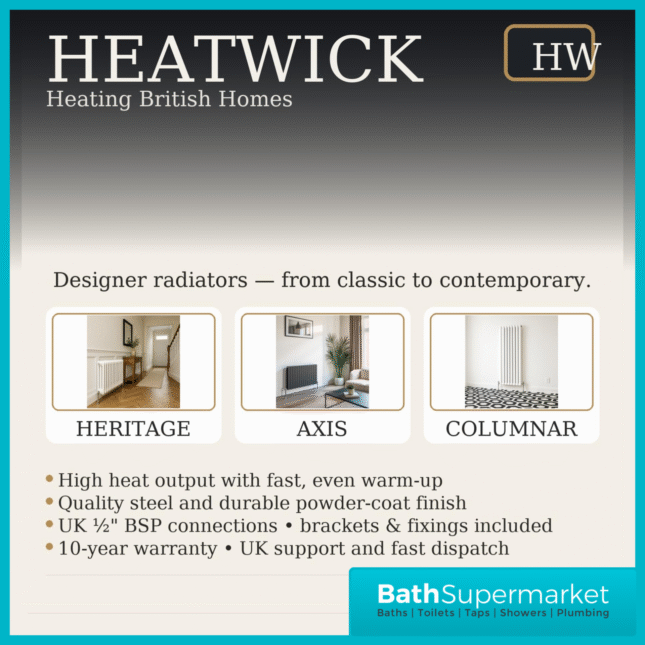 HEATWICK Columnar White Single Vertical Radiator – 1800mm High – 420mm, 540mm & 600mm Widths