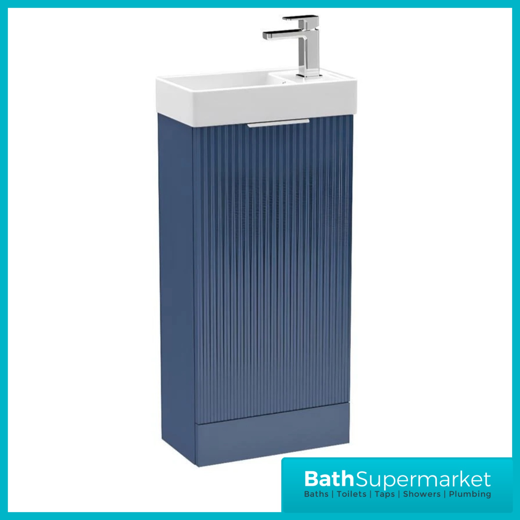 Niko Fluted Blue Compact Cloakroom Floorstanding Vanity Unit With Basin – 400mm