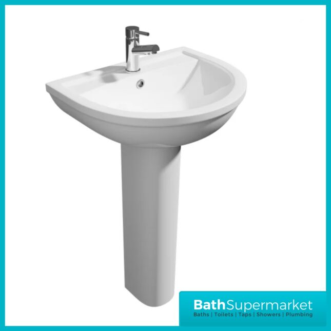 Kartell Bijoux 4 Piece Bathroom Suite – Rimless WC Toilet With Soft Close Seat, 550mm Basin & Full Pedestal