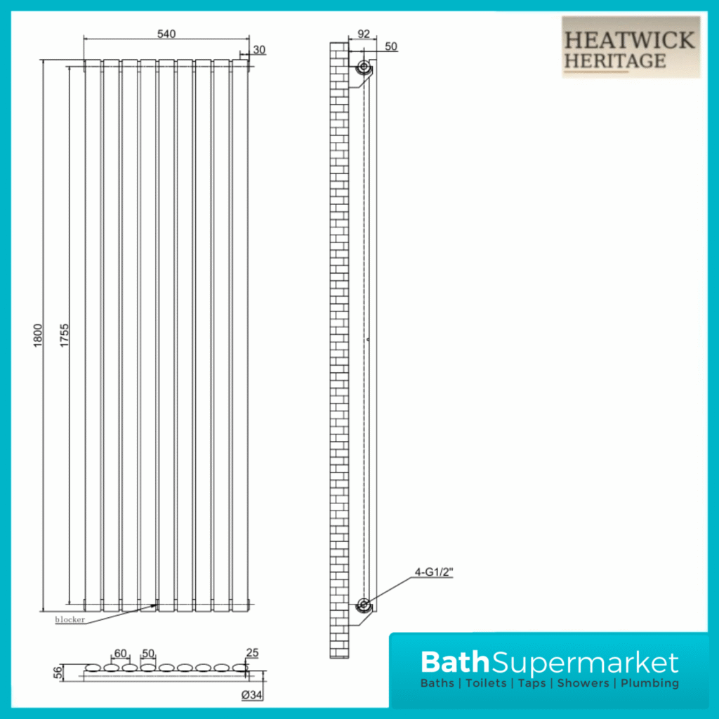 HEATWICK Columnar Anthracite Single Vertical Radiator – 1800mm High – 420mm, 540mm & 600mm Widths