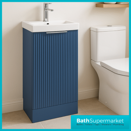 Niko Fluted Blue Compact Cloakroom Floorstanding Vanity Unit With Basin – 400mm