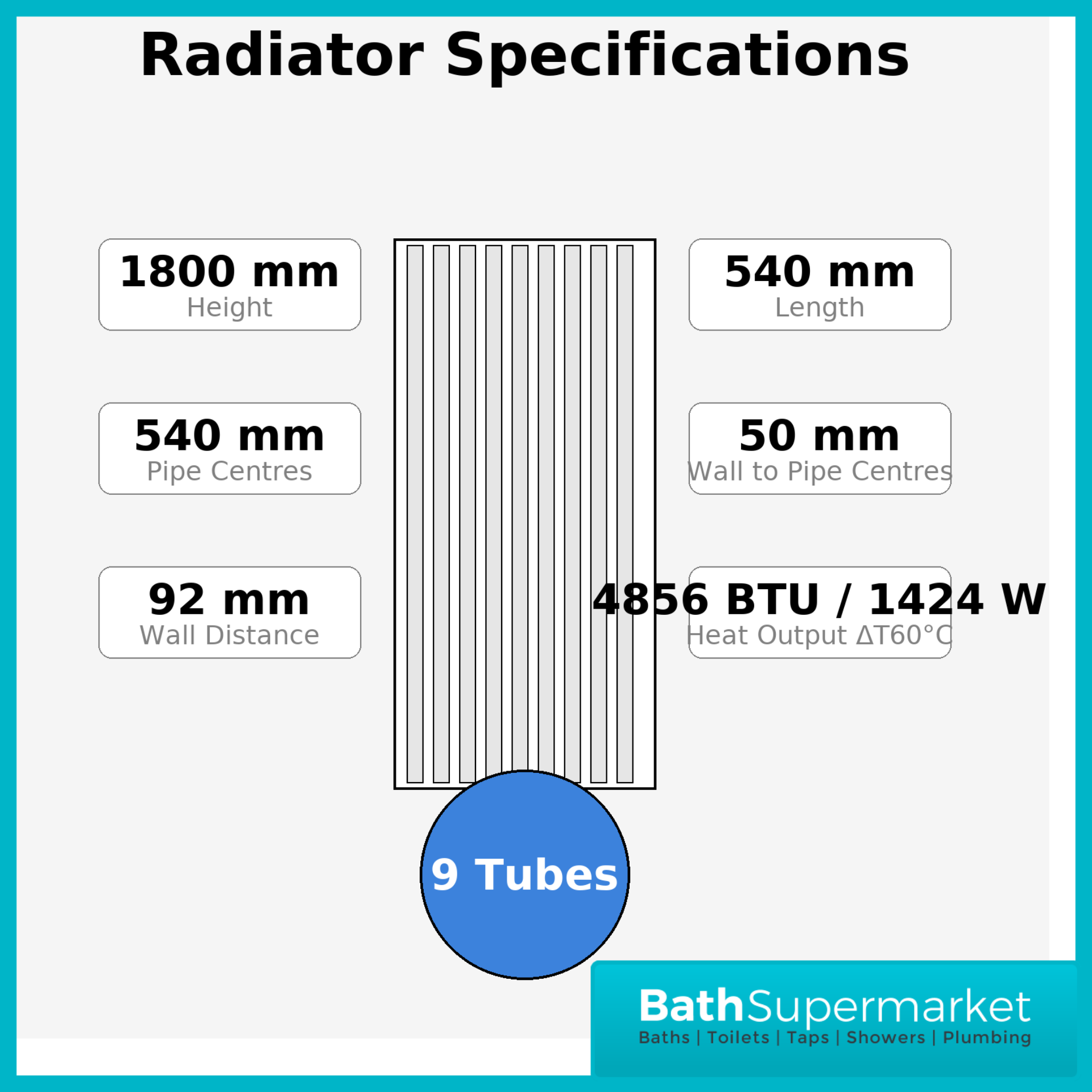 HEATWICK Columnar White Single Vertical Radiator – 1800mm High – 420mm, 540mm & 600mm Widths