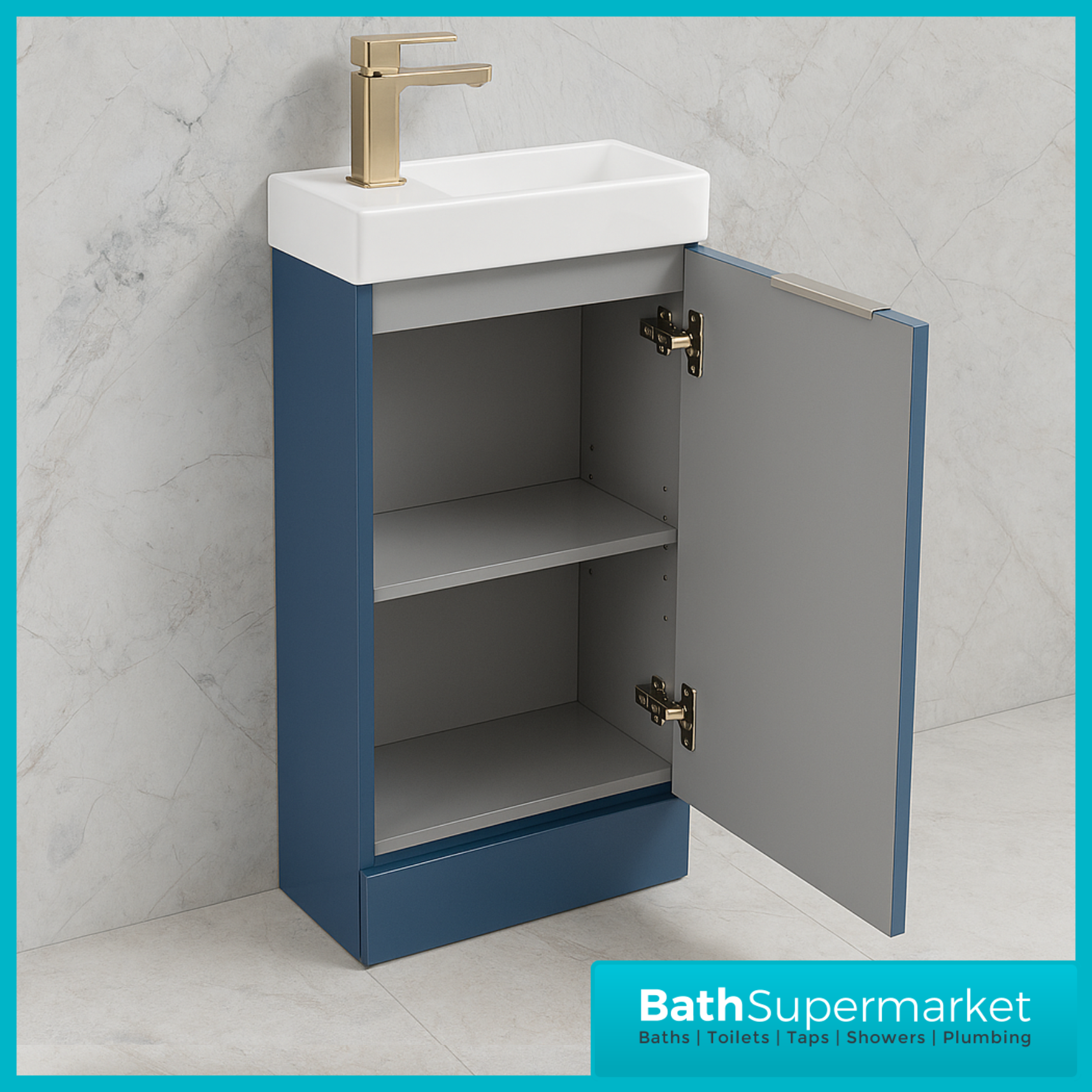Niko Fluted Blue Compact Cloakroom Floorstanding Vanity Unit With Basin – 400mm