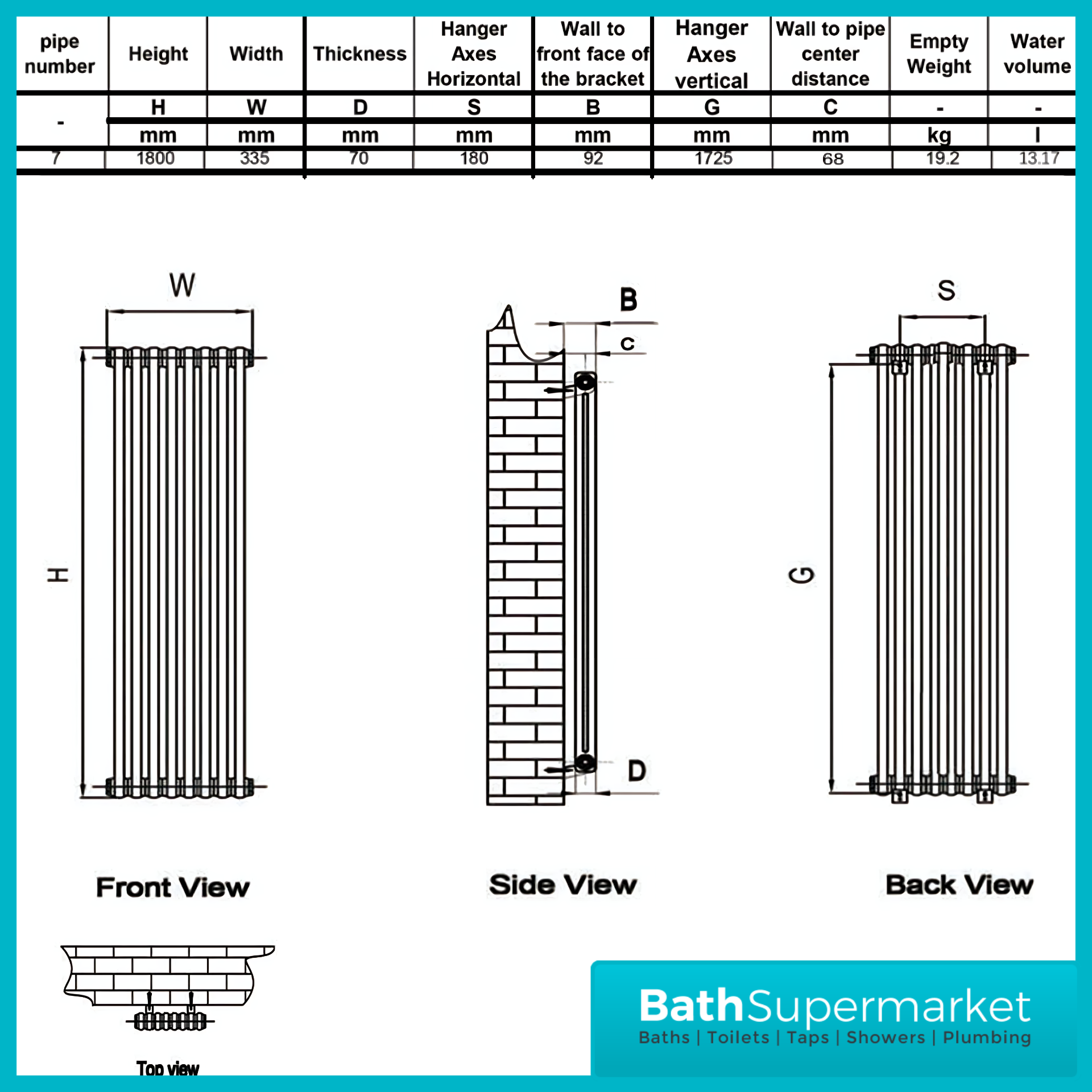 HEATWICK Heritage White Vertical Column 2 Radiator - 1800mm High - 245mm, 335mm & 425mm Widths