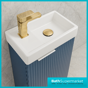Niko Fluted Blue Compact Cloakroom Floorstanding Vanity Unit With Basin – 400mm