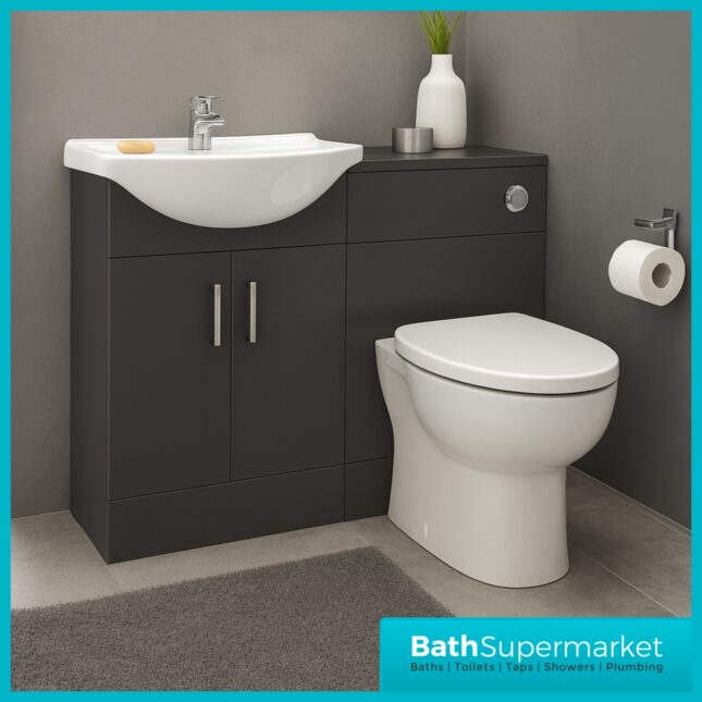 550mm Gloss Grey Vanity Unit & Basin + 500mm WC Toilet Unit Set Bathroom