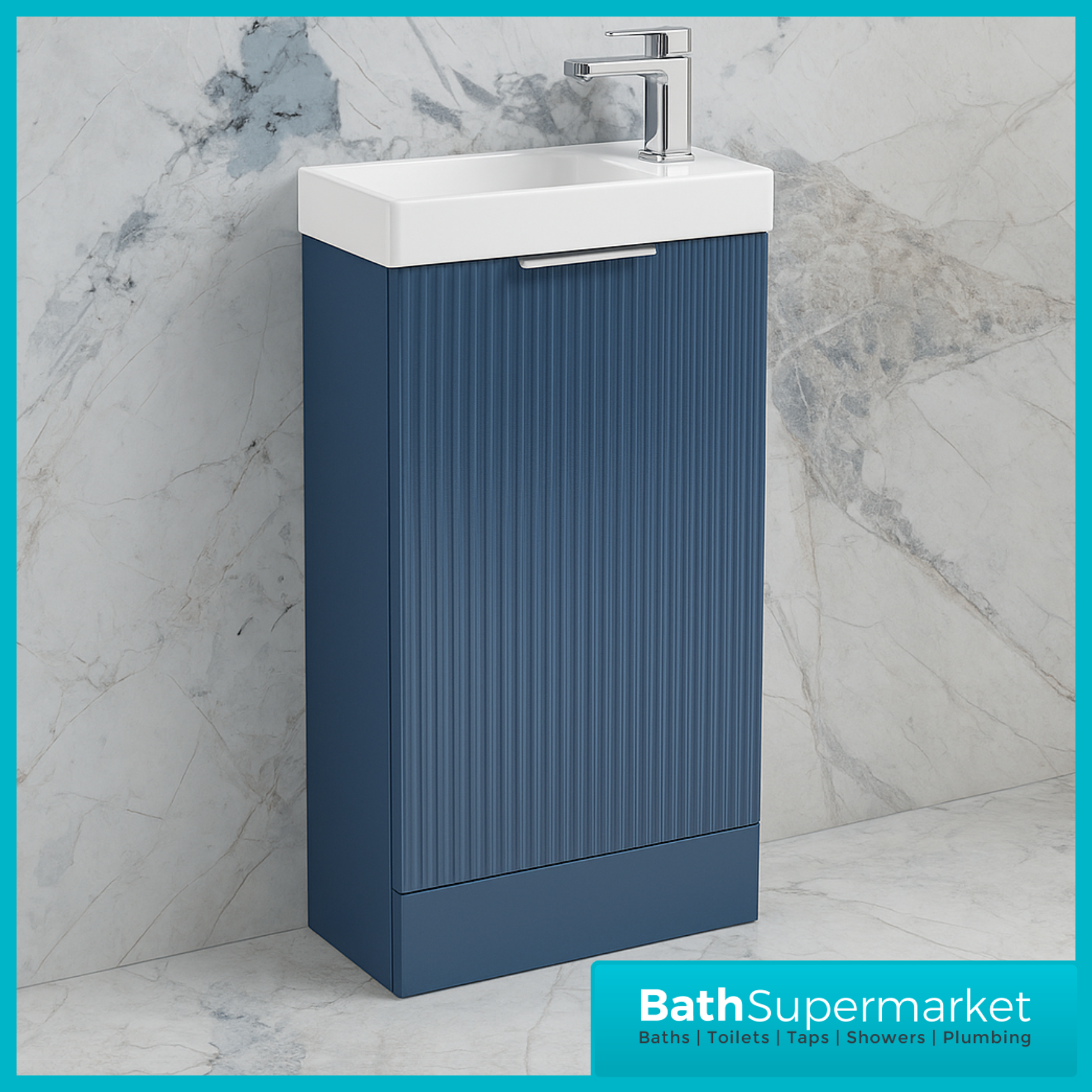Niko Fluted Blue Compact Cloakroom Floorstanding Vanity Unit With Basin – 400mm