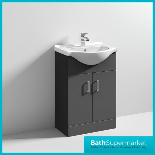 550mm Gloss Grey Vanity Unit & Basin + 500mm WC Toilet Unit Set Bathroom