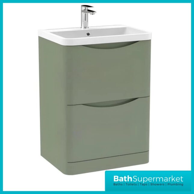Niko Satin Green 600mm Floor Standing 2 Drawer Vanity Unit With Basin