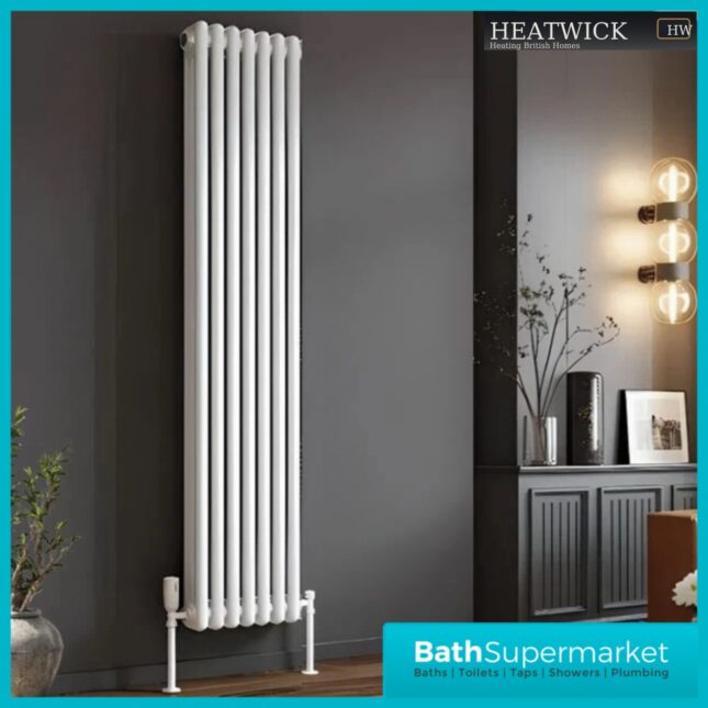 HEATWICK Heritage White Vertical Column 2 Radiator - 1800mm High - 245mm, 335mm & 425mm Widths
