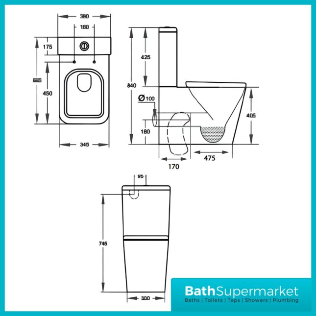 Kartell Genoa Square 4 Piece Bathroom Suite – Rimless WC Toilet With Soft Close Seat, 550mm Basin & Full Pedestal