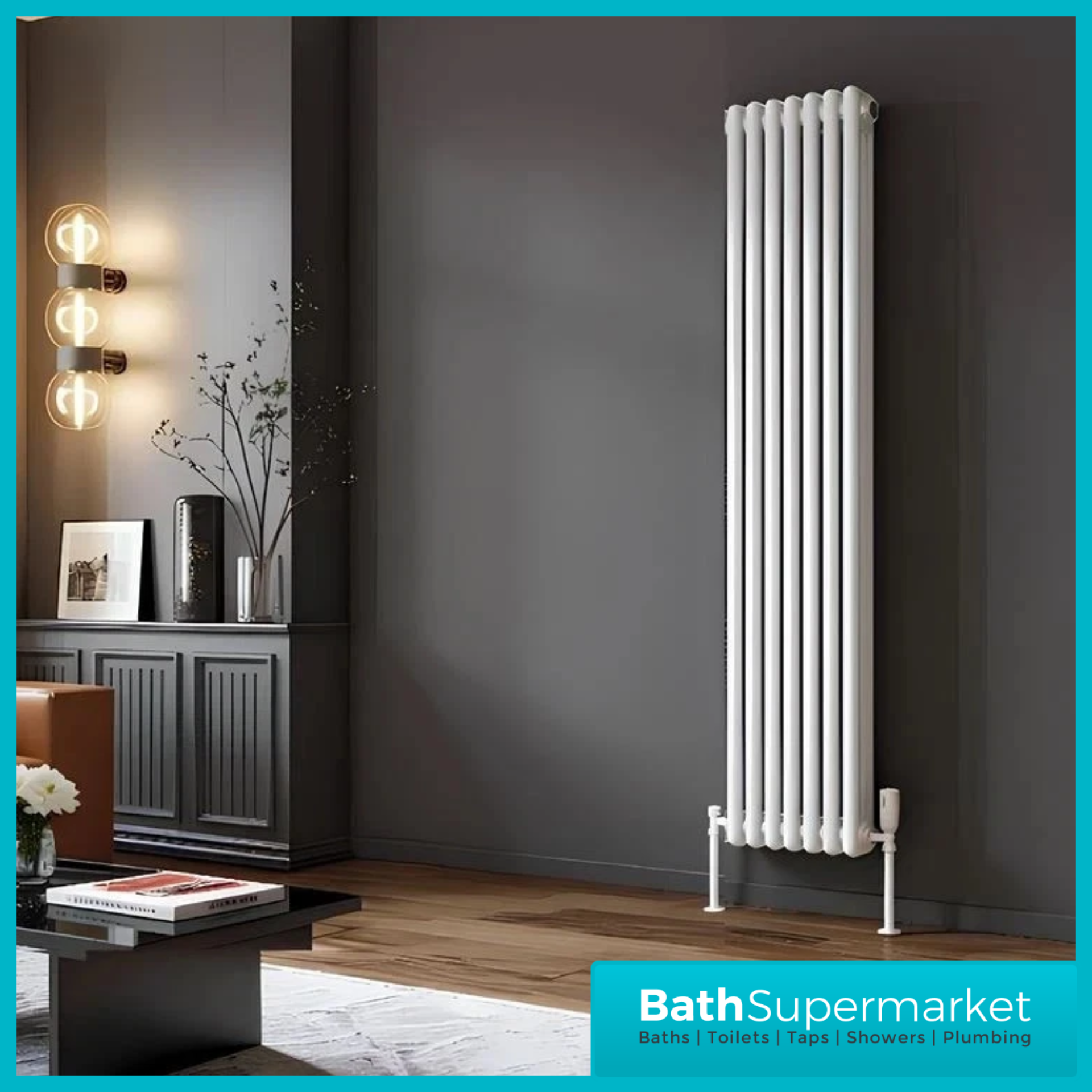 HEATWICK Heritage White Vertical Column 2 Radiator - 1800mm High - 245mm, 335mm & 425mm Widths