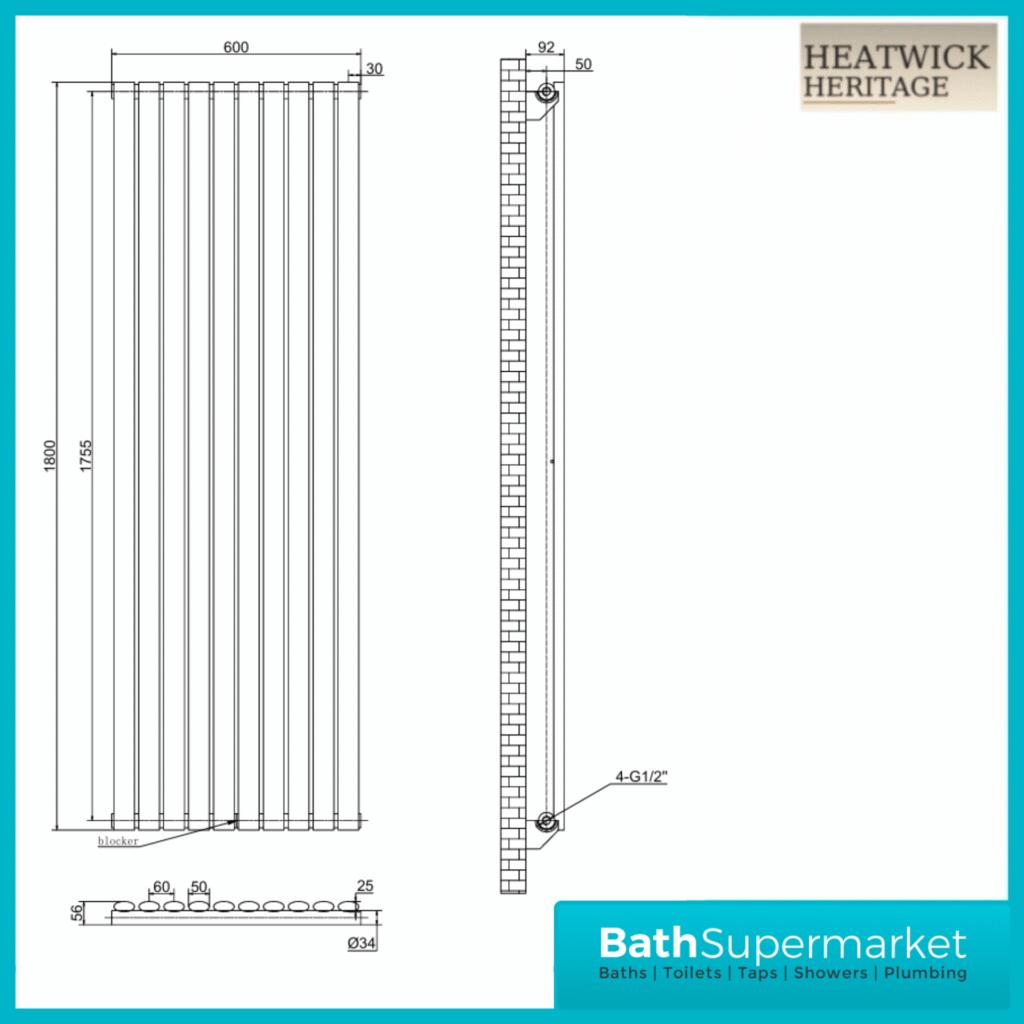 HEATWICK Columnar Anthracite Single Vertical Radiator – 1800mm High – 420mm, 540mm & 600mm Widths