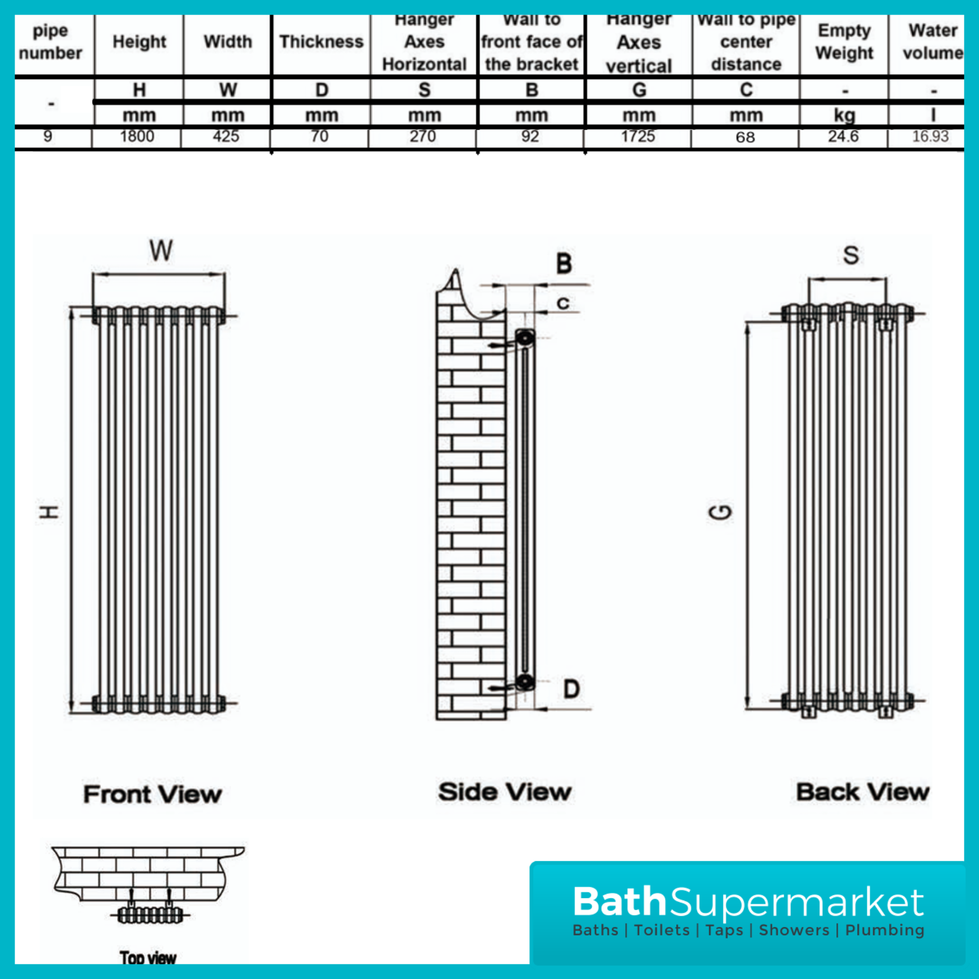 HEATWICK Heritage White Vertical Column 2 Radiator - 1800mm High - 245mm, 335mm & 425mm Widths