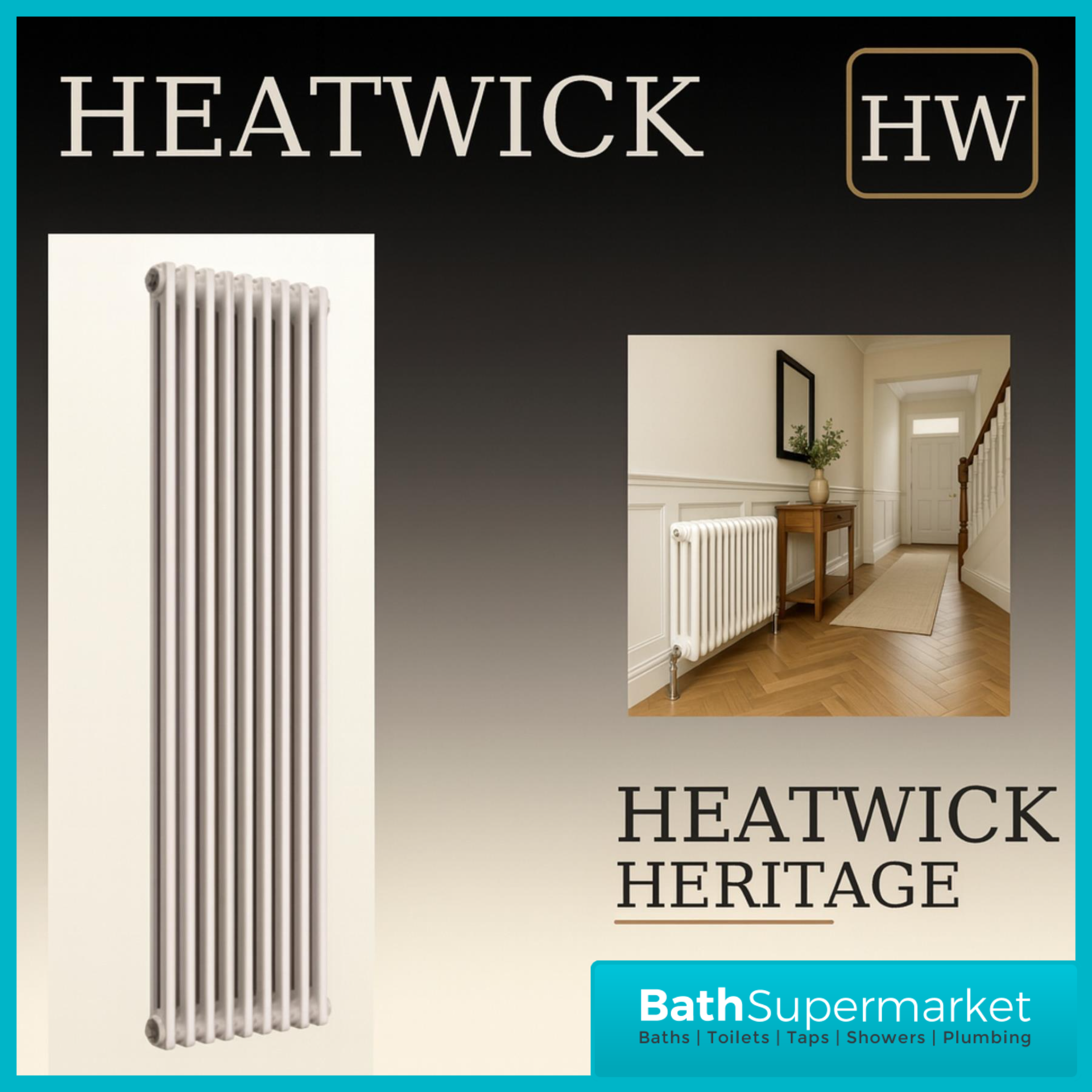 HEATWICK Heritage White Vertical 3 Column Radiator - 1800mm High - 245mm, 335mm & 425mm Widths