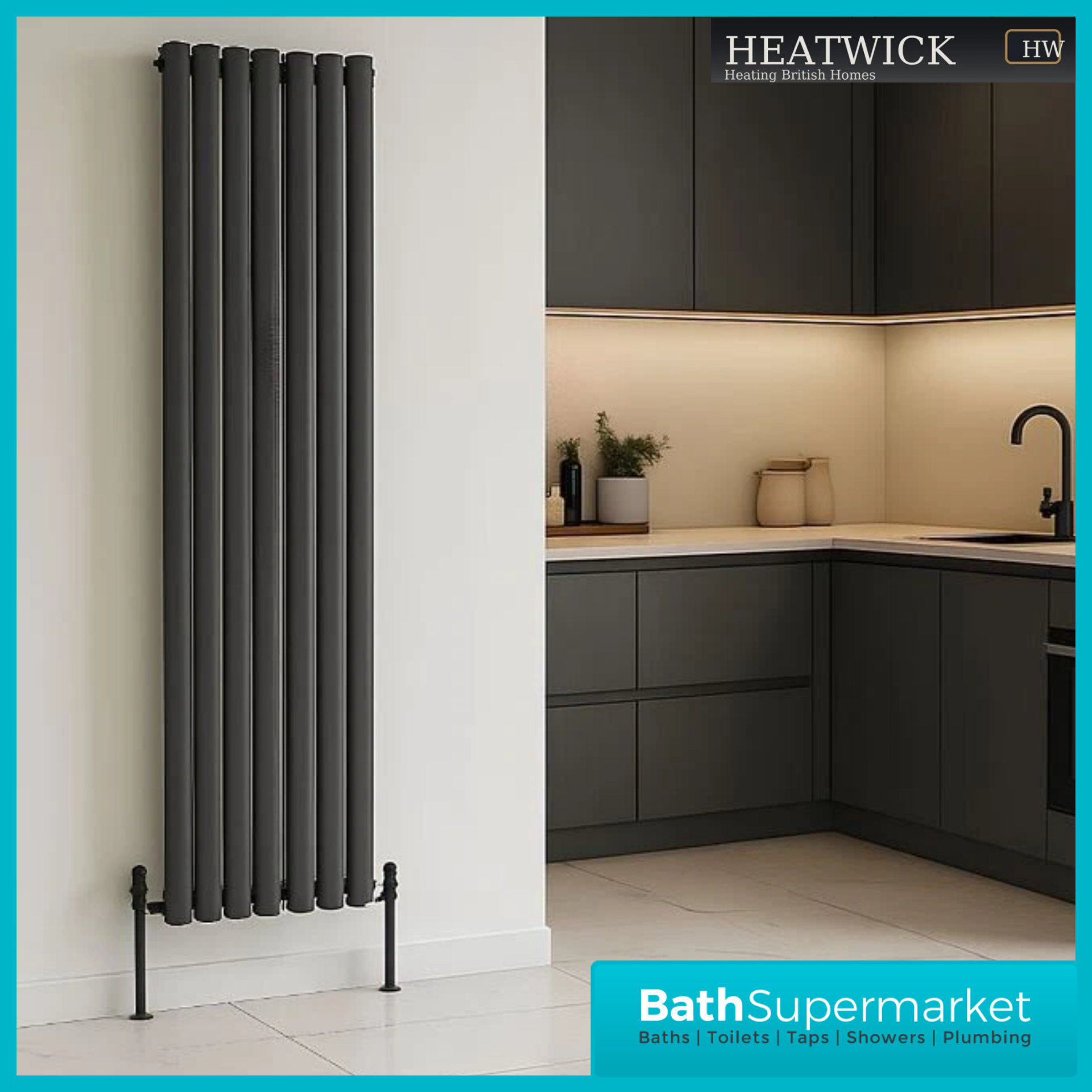 HEATWICK Columnar Anthracite Single Vertical Radiator – 1800mm High – 420mm, 540mm & 600mm Widths