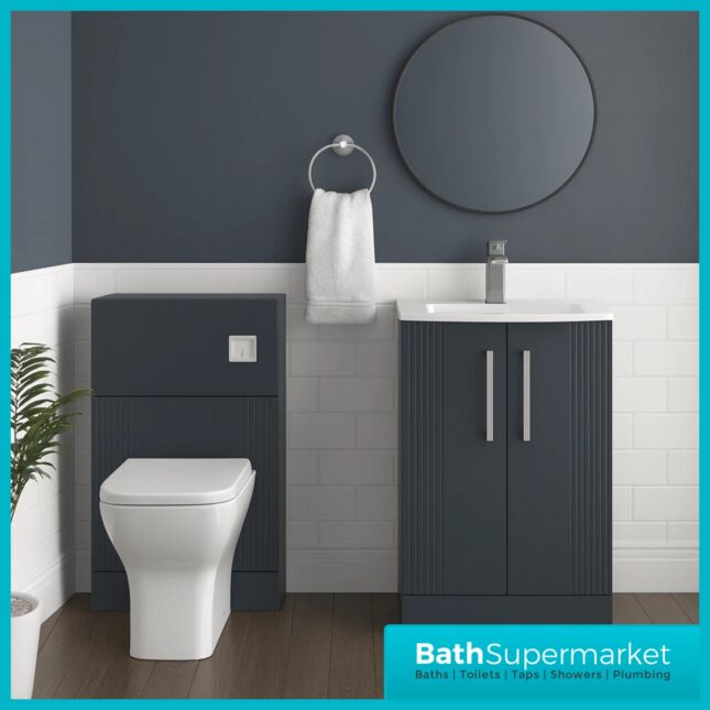 Modern Fluted Satin Black 500mm Floorstanding Vanity Unit With Basin & 500mm WC Toilet Unit Set