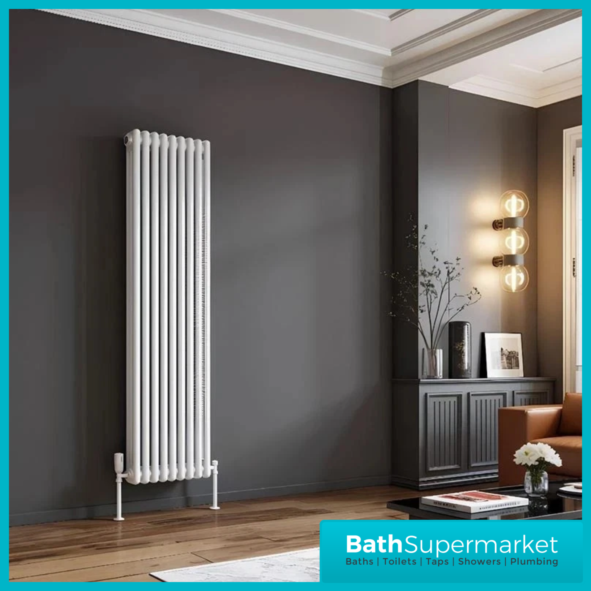 HEATWICK Heritage White Vertical Column 2 Radiator - 1800mm High - 245mm, 335mm & 425mm Widths