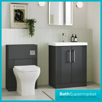Modern Fluted Satin Black 500mm Floorstanding Vanity Unit With Basin & 500mm WC Toilet Unit Set