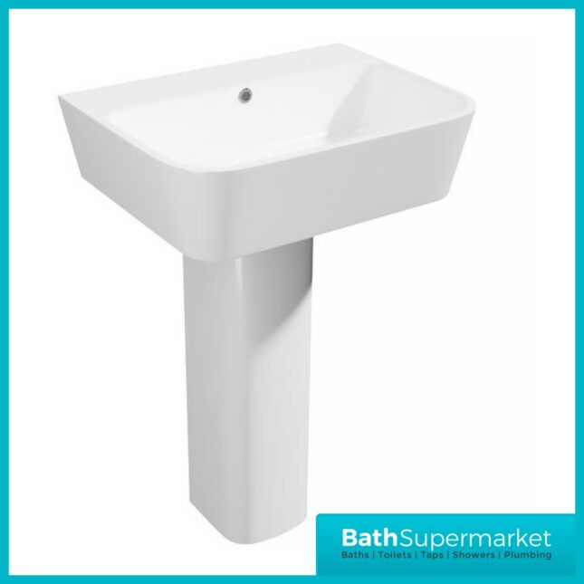 Kartell Genoa Square 4 Piece Bathroom Suite – Rimless WC Toilet With Soft Close Seat, 550mm Basin & Full Pedestal